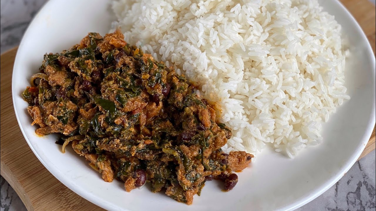Kontomire stew served with rice